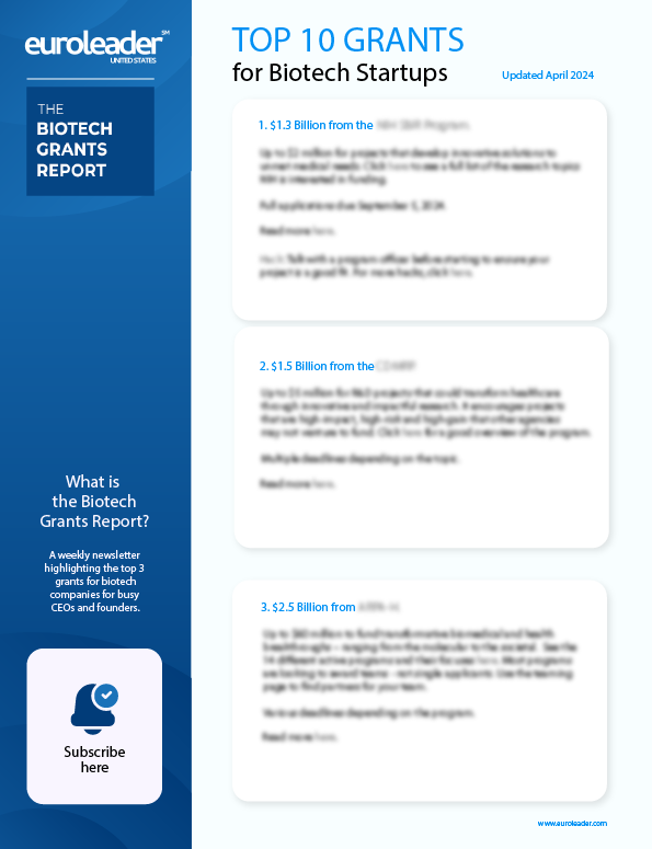 Top 10 Grants for Biotech Startups by Euroleader - First Page