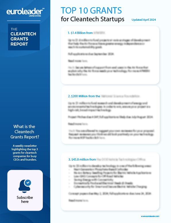 Top 10 Grants for Cleantech Startups by Euroleader First Page