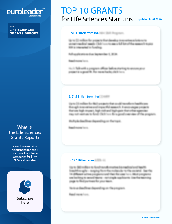 Top 10 Grants for Life Sciences Startups by Euroleader - First Page